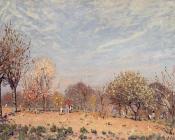 阿尔弗莱德 西斯莱 : Apple Trees in Flower, Spring Morning